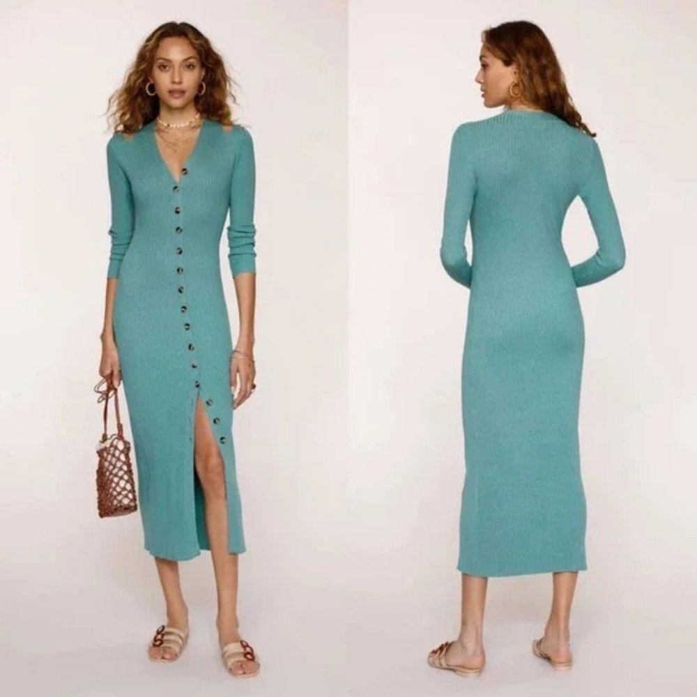 Heartloom Marija Ribbed Cutout Long Sleeve Sweater Dress in Jade